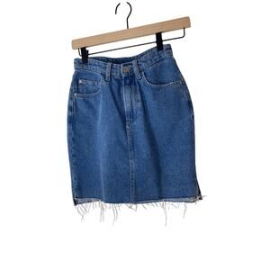 H&M Denim Above Knee Denimcore Y2K Modest Raw Hem Medium Wash Skirt